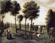 unknow artist Hartwell House,North west area of the gardens with two bastions and men Scything oil on canvas